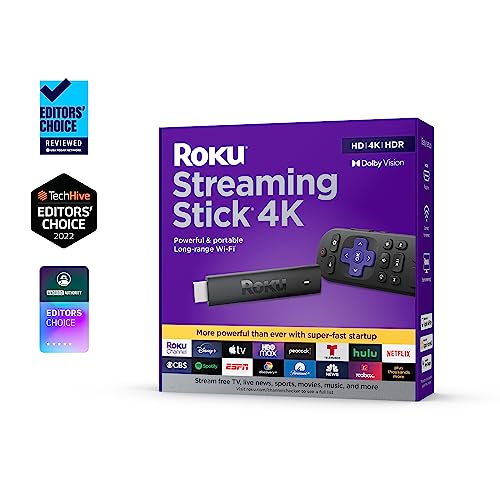 Roku Streaming Stick 4K | Portable Roku Streaming Device 4K/HDR/Dolby Vision, Roku Voice Remote, Free & Live TV