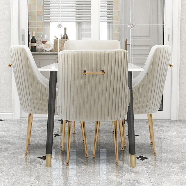 SEYNAR Modern Glam Boucle Pleated Velvet Dining Chair  Set of 4 with Rear Handle