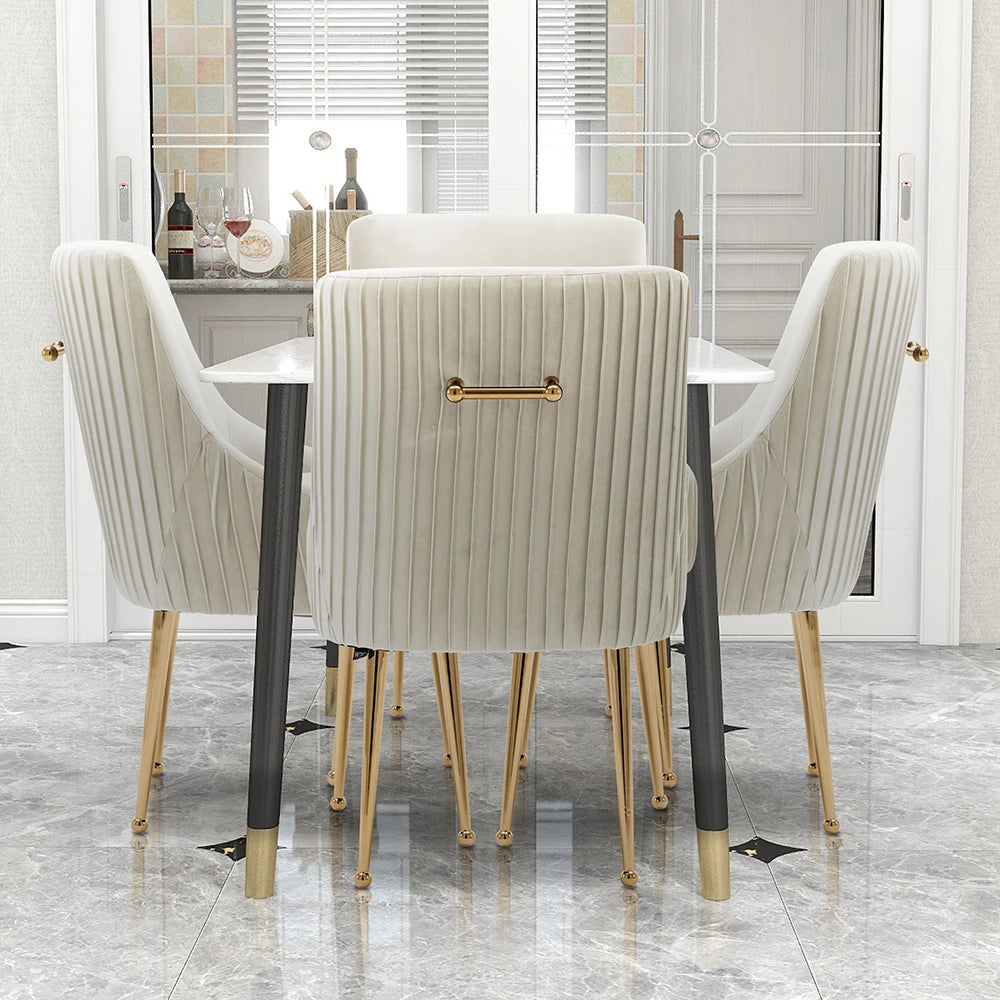 SEYNAR Modern Glam Boucle Pleated Velvet Dining Chair  Set of 4 with Rear Handle
